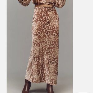 NWT - Anthropologie Tilda Maxi Skirt - Velvet Animal Print - Brown